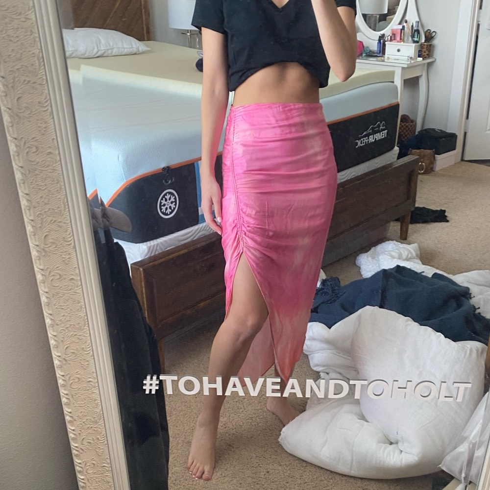 ZARA HOT PINK BARBIE SILKY RUCHE MIDI SKIRT SIZE XS - Picture 3 of 11